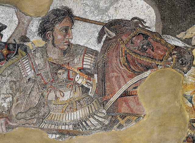 The detail of the Alexander Mosaic showing Alexander the Great.